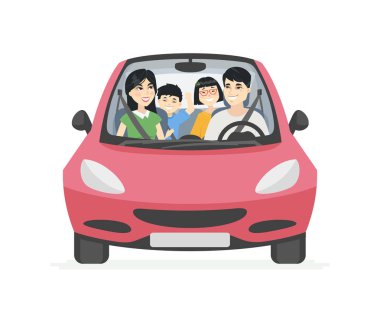 Çinli bir aile seyahatte - çizgi film insanları karakter çizimi
