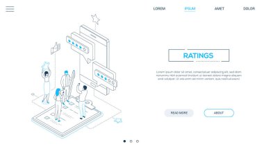Şirket derecelendirme - çizgi tasarım tarzı izometrik web afiş