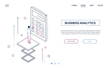 İş analitiği - çizgi tasarım stili isometrik web banner