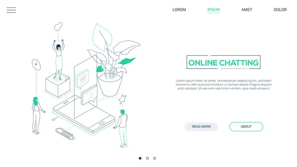 Chat en línea - diseño de línea estilo de banner web isométrica — Vector de stock