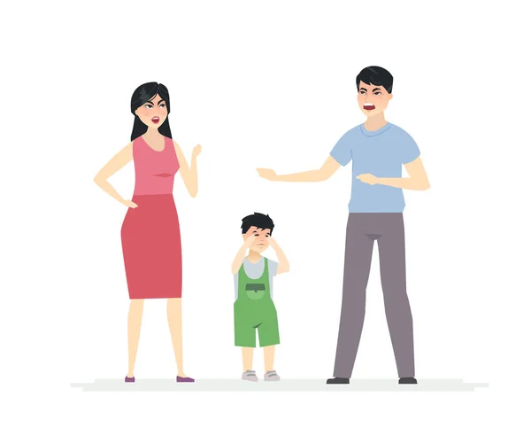 中国の家族の議論 - 漫画の人々のキャラクターベクトルイラスト — ストックベクタ