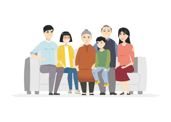 Happy Chinese family - cartoon people characters illustration — Stock Vector