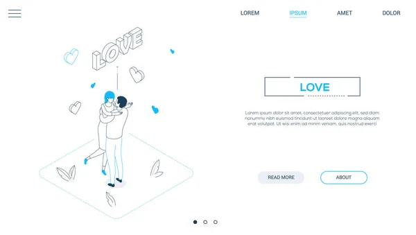 Conceptos de amor - diseño de línea estilo de banner web isométrico — Archivo Imágenes Vectoriales