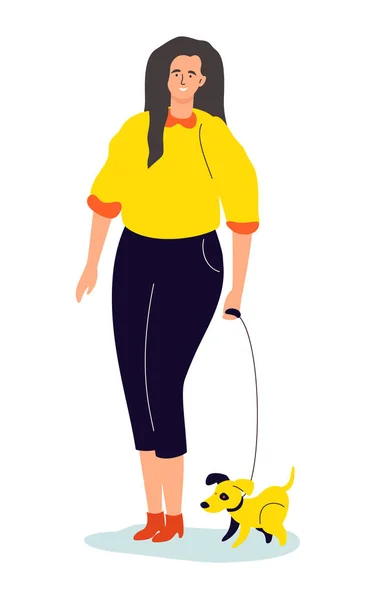 Uma mulher com um cão - ilustração de estilo de design plano colorido moderno — Vetor de Stock