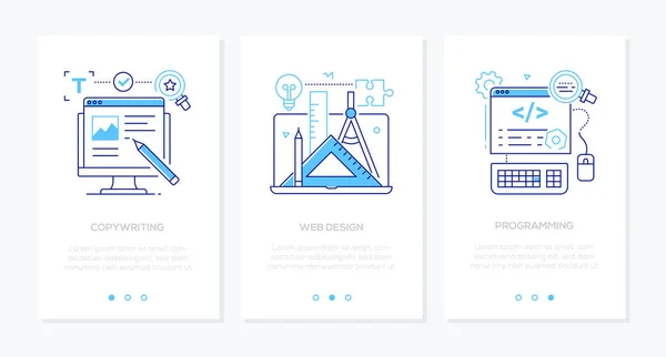 业务和服务 - 一组线性样式垂直 Web 横幅 — 图库矢量图片