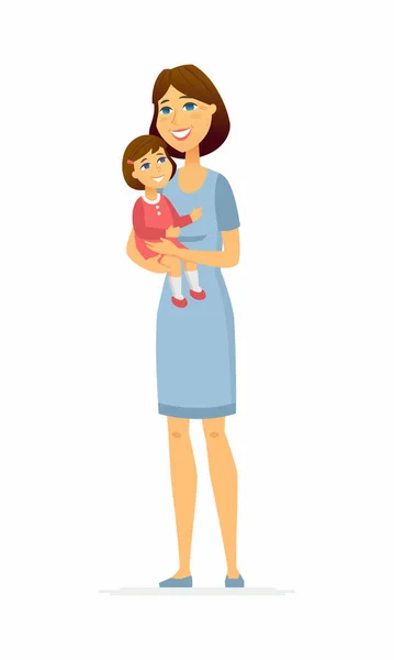 Matka a dcera-kreslené postavy, ilustrace — Stockový vektor