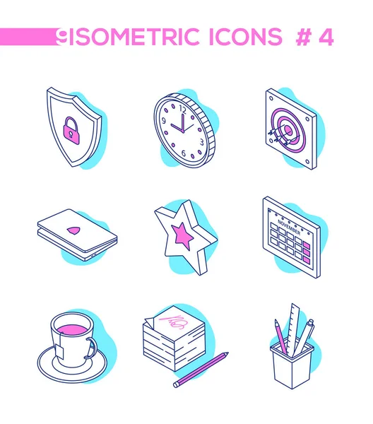 Office work - line design style isometric icons — Stock Vector