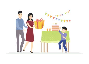 Mutlu yıllar - çizgi film insanların karakterleri izole illüstrasyon