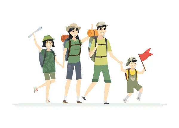 Family goes hiking - cartoon people characters isolated illustration — Stock Vector