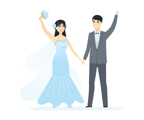 새로 결혼 한 중국 커플 - 만화 사람들 캐릭터 고립 된 그림 — 스톡 벡터