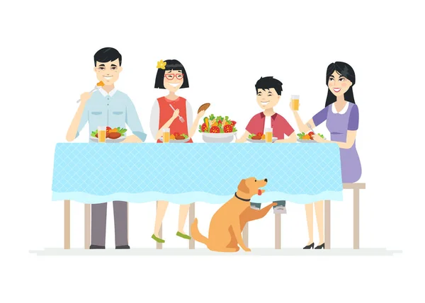 Happy Chinese family having dinner together - modern cartoon people characters illustration — Stock Vector