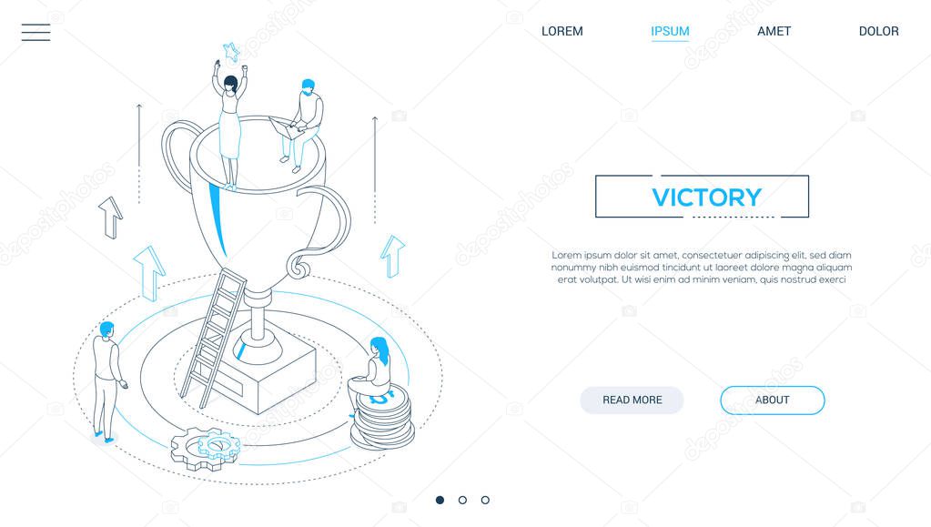 Victory - line design style isometric web banner