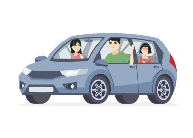 Arabada Çinli aile - karikatür insanlar karakter illüstrasyon