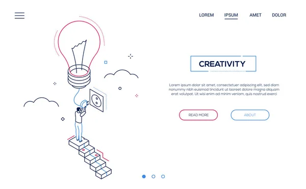 Yaratıcılık - çizgi tasarım stili isometrik web afiş — Stok Vektör