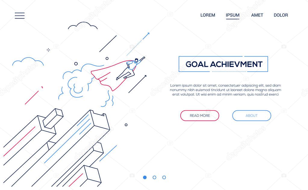 Goal achievement - line design style isometric web banner