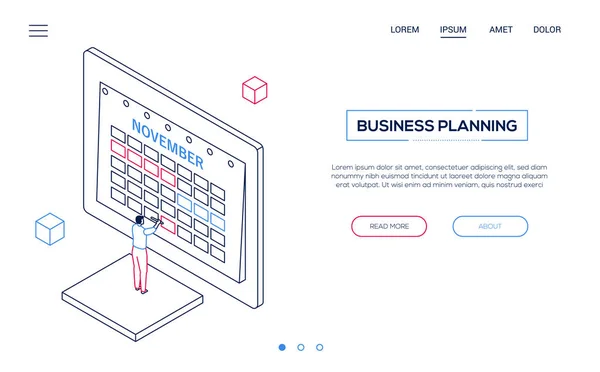 Business planning - line design style isometric web banner — Stok Vektör