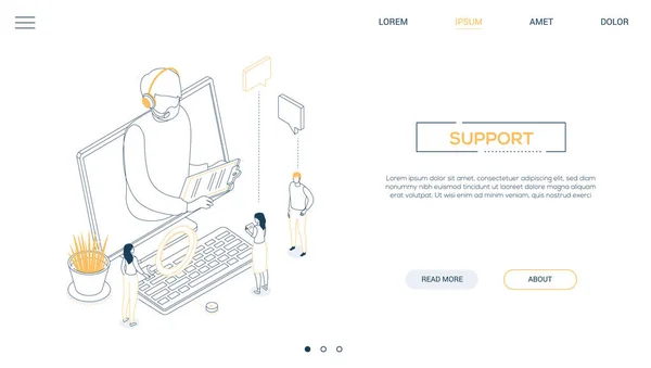 Support technique - bannière web isométrique de style design de ligne — Image vectorielle