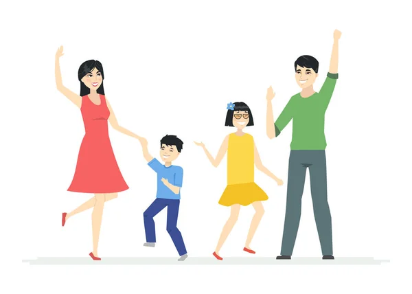 Glücklich chinesische Familie tanzen - moderne Zeichentrick-Menschen Charaktere Illustration — Stockvektor