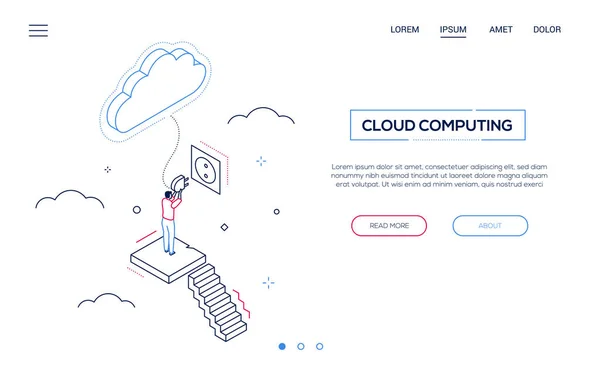 Computación en la nube - diseño de línea estilo de banner web isométrico — Vector de stock
