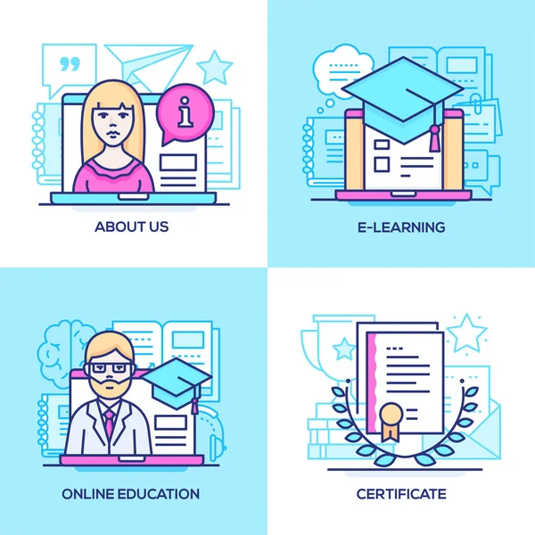 Business och online education-uppsättning linje design stil färgglada illustrationer — Stock vektor