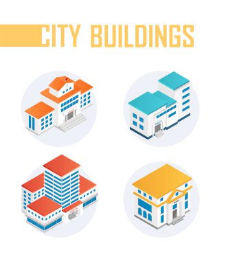Kamu şehir binaları - modern vektör renkli biyometrik elemanları