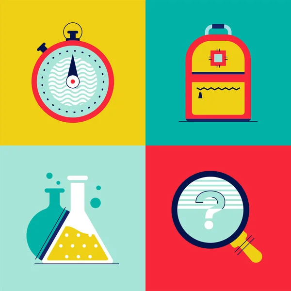 Ciencia y educación - coloridos elementos de estilo de diseño plano — Vector de stock