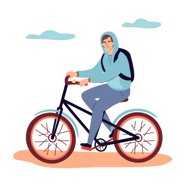 Menino ciclismo - estilo de design plano ilustração colorida —  Vetores de Stock