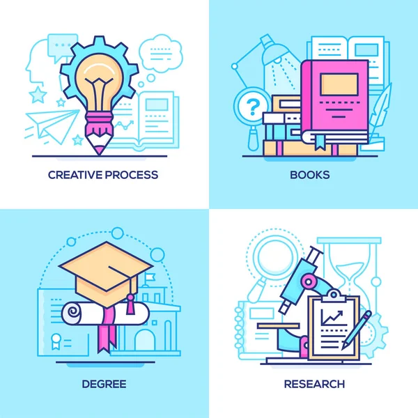 Negocios y educación en línea - conjunto de ilustraciones coloridas estilo de diseño de línea — Vector de stock