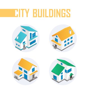 Şehir binaları - modern vektör renkli izometrik elementler