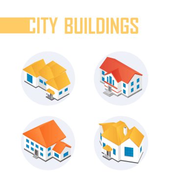 Şehir binaları - modern vektör renkli izometrik elementler