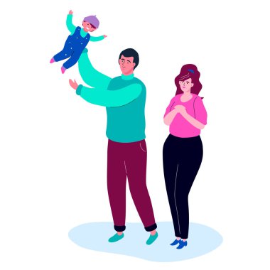 Mutlu aile - renkli düz tasarım tarzı illüstrasyon