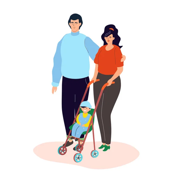 Família em uma caminhada - ilustração de estilo de design plano colorido —  Vetores de Stock