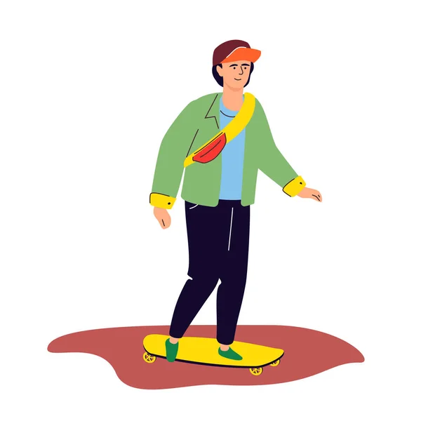 Teenager skateboarding - colorful flat design style illustration — Stock Vector