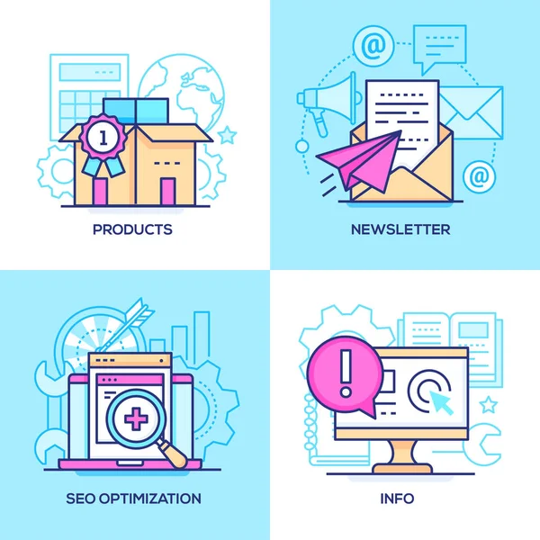 Marketing - conjunto de ilustraciones coloridas estilo de diseño de línea — Vector de stock