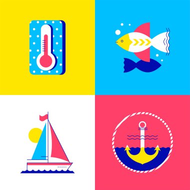 Yaz saati - renkli düz tasarım tarzı elemanları