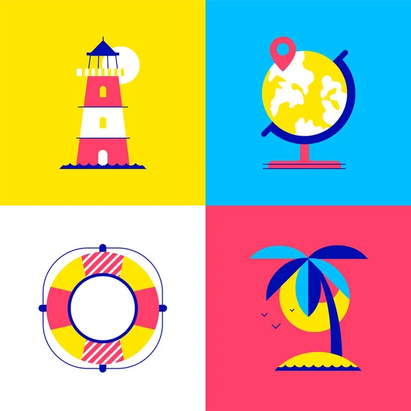 Vacaciones de verano - coloridos elementos de estilo de diseño plano — Vector de stock