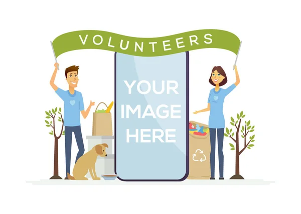 Volontari felici - personaggi dei cartoni animati illustrazione colorata — Vettoriale Stock