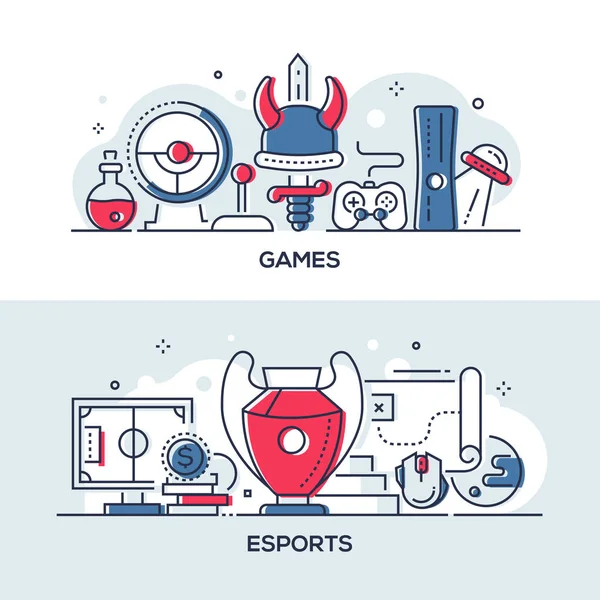 Juegos y esports - ilustraciones de estilo de diseño de línea moderna — Vector de stock