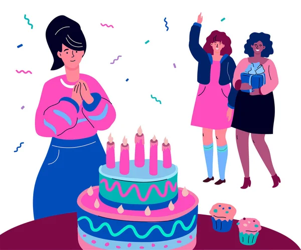 Happy birthday Ilustrasi gaya desain datar modern yang berwarna-warni Stok Vektor