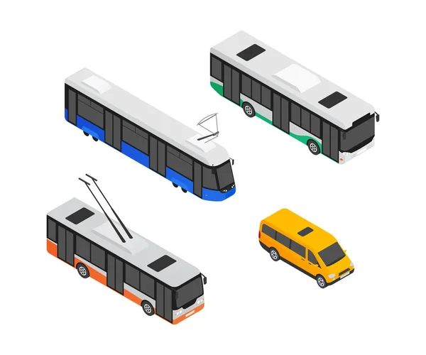 Vehículos de transporte público - modernos elementos coloridos isométricos vectoriales — Vector de stock