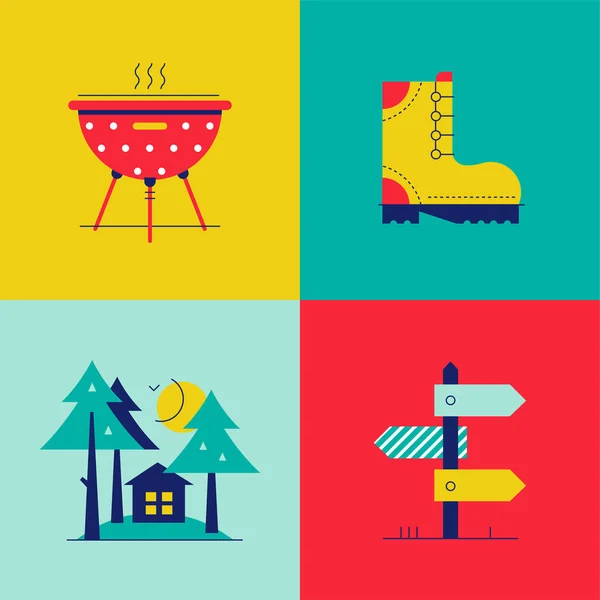 Turismo y senderismo - coloridos elementos de estilo plano de diseño — Vector de stock