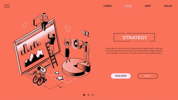 Strateji - çizgi tasarım stili isometrik web banner — Stok Vektör