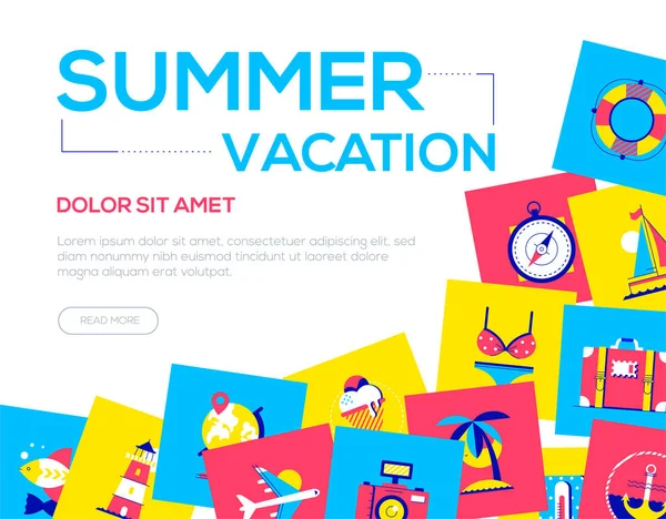 Sommarsemester-färgglada platt design stil webbbanner — Stock vektor