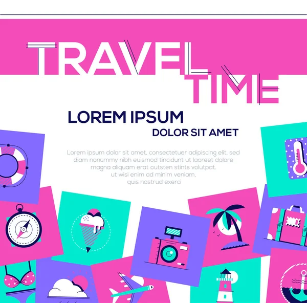旅行时间 - 五颜六色的平面设计风格网页横幅 — 图库矢量图片