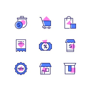 Çevrimiçi alışveriş - satır tasarım simgeleri belirlendi