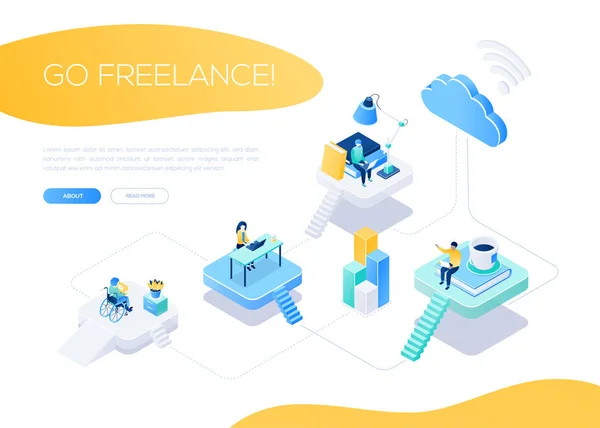 Go freelance - современный изометрический векторный веб-баннер — стоковый вектор