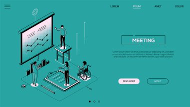 İş toplantısı - çizgi tasarım stili isometrik web banner