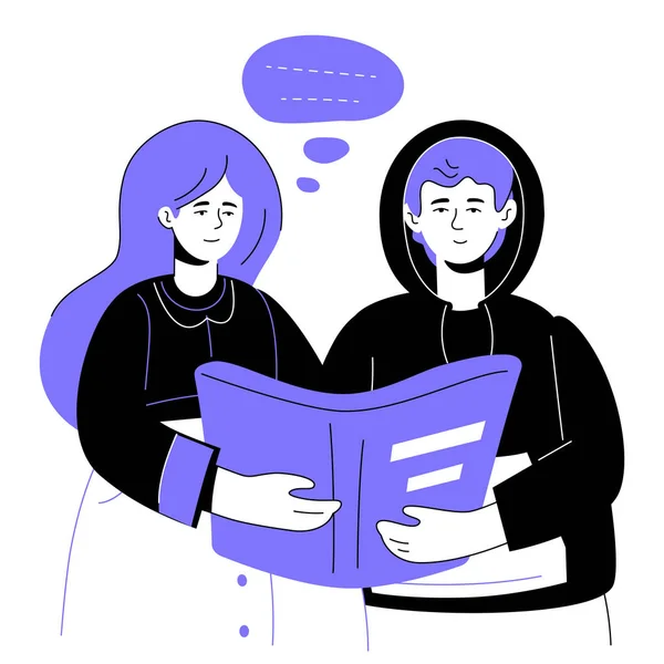 Meisje en jongen lezing-moderne kleurrijke platte ontwerp stijl illustratie — Stockvector