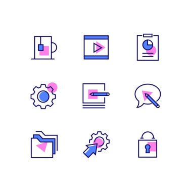 İş ve yönetim hattı tasarım stili simgeler ayarlayın