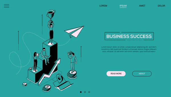 Business Success-line ontwerp stijl isometrische web banner — Stockvector
